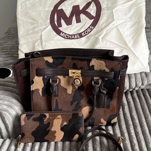 Michael Kors Camouflage Calf Hair/Leather Tote Bag with wallet